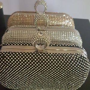 3 stone studded clutches bundle - gold,black,silve